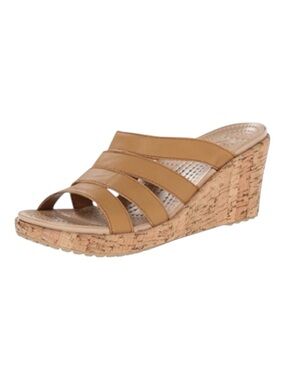 CROCS Tan Women's A-Leigh Wedge Comfort Sandals 8